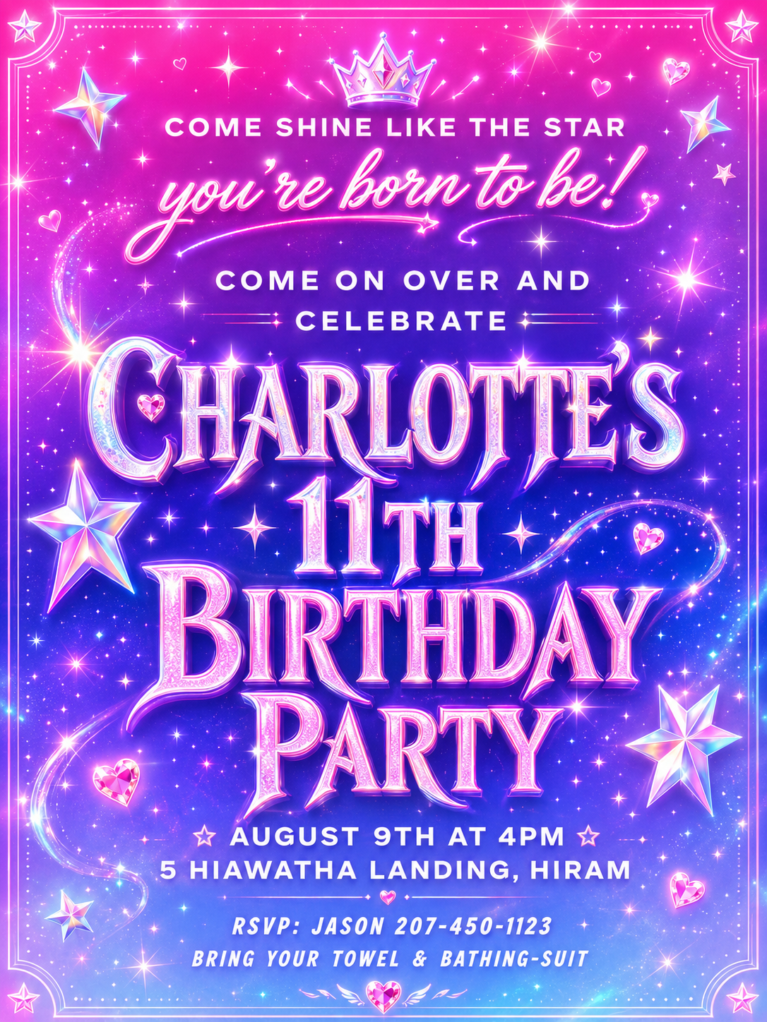 Invitation for Charlotte's 11th birthday party